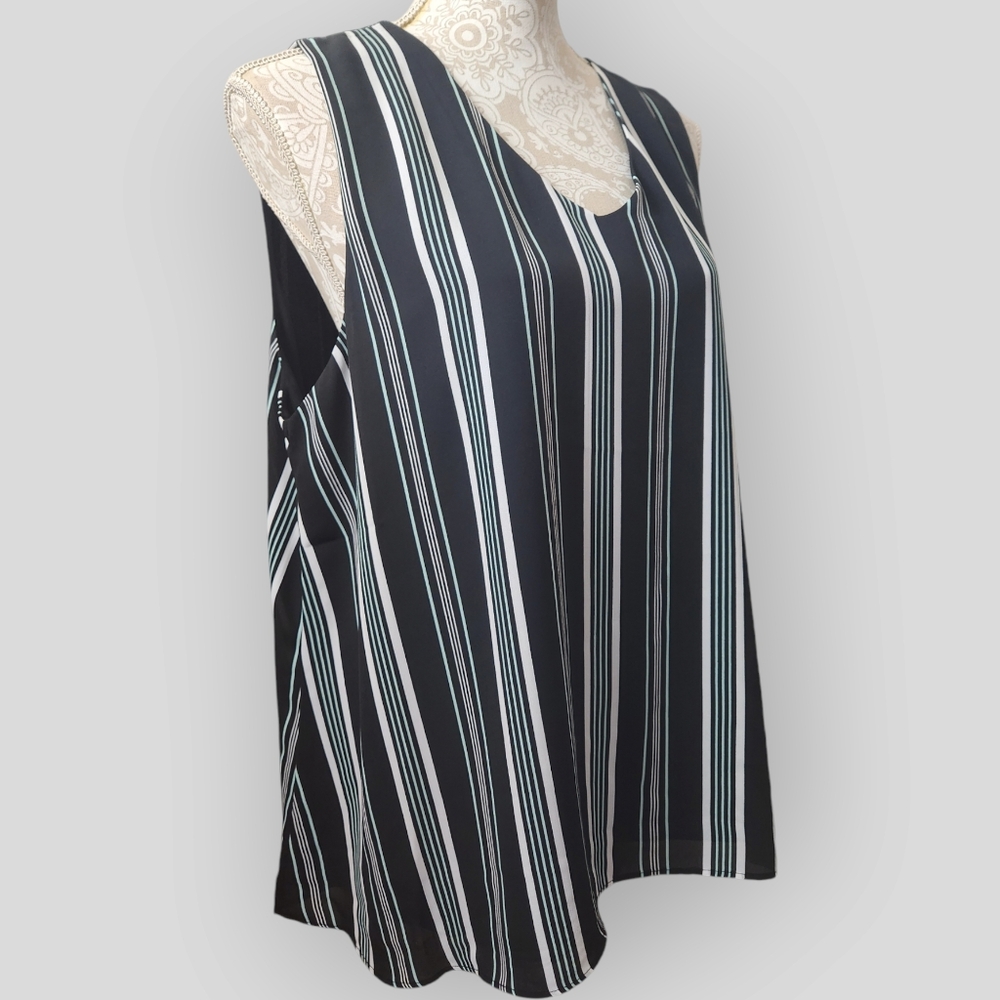 Cato Est 1946 XL, Black/White/Aqua Striped Tank Top Size XL NWT